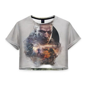 Женская футболка 3D укороченная с принтом Ведьмак в Тюмени, 100% полиэстер | круглая горловина, длина футболки до линии талии, рукава с отворотами | ведьмак