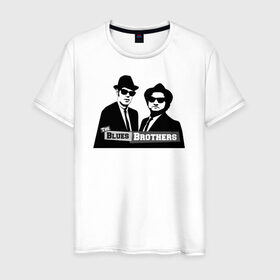 Мужская футболка хлопок с принтом Братья блюз в Тюмени, 100% хлопок | прямой крой, круглый вырез горловины, длина до линии бедер, слегка спущенное плечо. | blues | jazz | the_blues_brothers