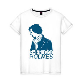 Женская футболка хлопок с принтом Шерлок (SHERLOCK) в Тюмени, 100% хлопок | прямой крой, круглый вырез горловины, длина до линии бедер, слегка спущенное плечо | 