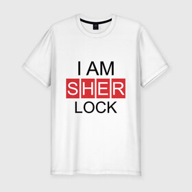 Мужская футболка премиум с принтом Шерлок (SHERLOCK) в Тюмени, 92% хлопок, 8% лайкра | приталенный силуэт, круглый вырез ворота, длина до линии бедра, короткий рукав | 