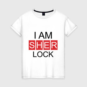 Женская футболка хлопок с принтом Шерлок (SHERLOCK) в Тюмени, 100% хлопок | прямой крой, круглый вырез горловины, длина до линии бедер, слегка спущенное плечо | 