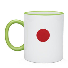 Кружка двухцветная с принтом Япония минимализм в Тюмени, керамика | объем — 330 мл, диаметр — 80 мм. Цветная ручка и кайма сверху, в некоторых цветах — вся внутренняя часть | Тематика изображения на принте: круг | минимализм | японский флагяпония