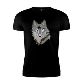 Мужская футболка премиум с принтом Волк в Тюмени, 92% хлопок, 8% лайкра | приталенный силуэт, круглый вырез ворота, длина до линии бедра, короткий рукав | Тематика изображения на принте: волк | волкволчёнок | рисованный волк | серый волк