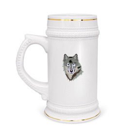 Кружка пивная с принтом Волк в Тюмени,  керамика (Материал выдерживает высокую температуру, стоит избегать резкого перепада температур) |  объем 630 мл | волк | волкволчёнок | рисованный волк | серый волк