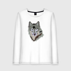 Женский лонгслив хлопок с принтом Волк в Тюмени, 100% хлопок |  | волк | волкволчёнок | рисованный волк | серый волк