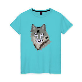 Женская футболка хлопок с принтом Волк в Тюмени, 100% хлопок | прямой крой, круглый вырез горловины, длина до линии бедер, слегка спущенное плечо | волк | волкволчёнок | рисованный волк | серый волк