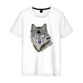 Мужская футболка хлопок с принтом Волк в Тюмени, 100% хлопок | прямой крой, круглый вырез горловины, длина до линии бедер, слегка спущенное плечо. | волк | волкволчёнок | рисованный волк | серый волк