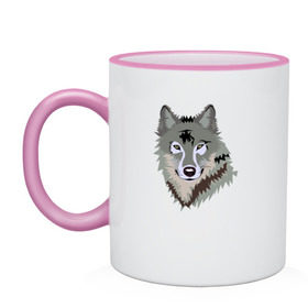 Кружка двухцветная с принтом Волк в Тюмени, керамика | объем — 330 мл, диаметр — 80 мм. Цветная ручка и кайма сверху, в некоторых цветах — вся внутренняя часть | волк | волкволчёнок | рисованный волк | серый волк