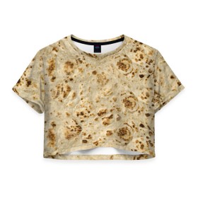Женская футболка 3D укороченная с принтом Лаваш в Тюмени, 100% полиэстер | круглая горловина, длина футболки до линии талии, рукава с отворотами | еда | лаваш | прикол | прикольные | хлеб