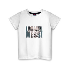 Детская футболка хлопок с принтом Lionel Messi face в Тюмени, 100% хлопок | круглый вырез горловины, полуприлегающий силуэт, длина до линии бедер | месси