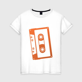 Женская футболка хлопок с принтом Кассета в Тюмени, 100% хлопок | прямой крой, круглый вырез горловины, длина до линии бедер, слегка спущенное плечо | касета | музыка | плеер | ретро