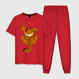 Мужская пижама хлопок с принтом гарфилд в Тюмени, 100% хлопок | брюки и футболка прямого кроя, без карманов, на брюках мягкая резинка на поясе и по низу штанин
 | гарфилд garfield кот киса рыжий гарф лазанья