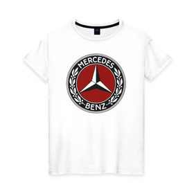 Женская футболка хлопок с принтом Mercedes-Benz в Тюмени, 100% хлопок | прямой крой, круглый вырез горловины, длина до линии бедер, слегка спущенное плечо | mercedes benz мерседес