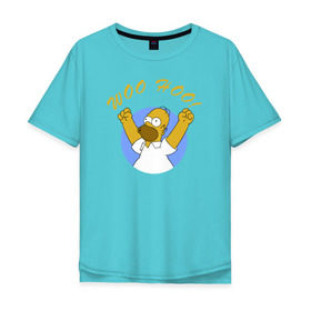 Мужская футболка хлопок Oversize с принтом Homer Simpson Woo Hoo в Тюмени, 100% хлопок | свободный крой, круглый ворот, “спинка” длиннее передней части | homer simpson woo hoo гомер симпсон