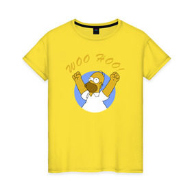 Женская футболка хлопок с принтом Homer Simpson Woo Hoo в Тюмени, 100% хлопок | прямой крой, круглый вырез горловины, длина до линии бедер, слегка спущенное плечо | homer simpson woo hoo гомер симпсон