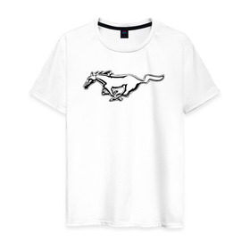 Мужская футболка хлопок с принтом ford mustang в Тюмени, 100% хлопок | прямой крой, круглый вырез горловины, длина до линии бедер, слегка спущенное плечо. | Тематика изображения на принте: ford mustang форд