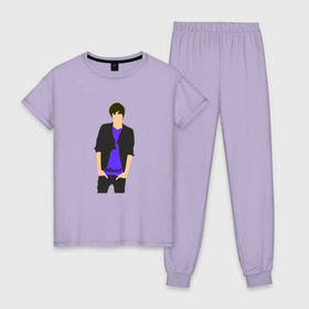 Женская пижама хлопок с принтом Никита Киоссе (Mband) в Тюмени, 100% хлопок | брюки и футболка прямого кроя, без карманов, на брюках мягкая резинка на поясе и по низу штанин | mband | группа | она вернется