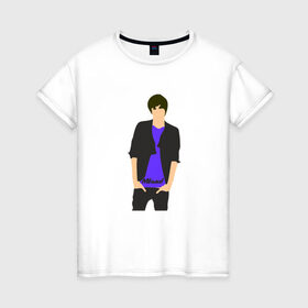 Женская футболка хлопок с принтом Никита Киоссе (Mband) в Тюмени, 100% хлопок | прямой крой, круглый вырез горловины, длина до линии бедер, слегка спущенное плечо | Тематика изображения на принте: mband | группа | она вернется