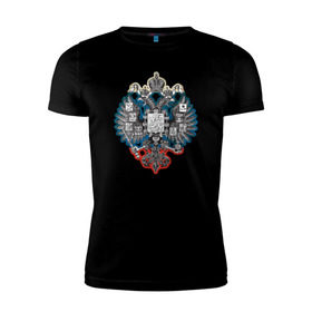 Мужская футболка премиум с принтом Герб в Тюмени, 92% хлопок, 8% лайкра | приталенный силуэт, круглый вырез ворота, длина до линии бедра, короткий рукав | герб | двуглавый | орел | патриот | россия | русский