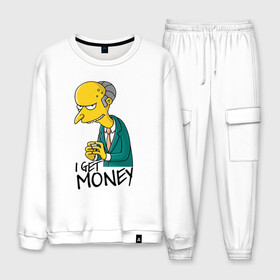 Мужской костюм хлопок с принтом Mr Burns get money в Тюмени, 100% хлопок | на свитшоте круглая горловина, мягкая резинка по низу. Брюки заужены к низу, на них два вида карманов: два “обычных” по бокам и два объемных, с клапанами, расположенные ниже линии бедра. Брюки с мягкой трикотажной резинкой на поясе и по низу штанин. В поясе для дополнительного комфорта — широкие завязки | Тематика изображения на принте: get | i | money | simpsons