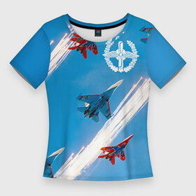 Женская футболка 3D Slim с принтом Самолеты в Тюмени,  |  | авиатор | авиация | ввс | герб | летчику | небо | самолет
