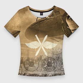 Женская футболка 3D Slim с принтом Авиация в Тюмени,  |  | old | авиатор | авиация | ввс | герб | летчику | небо | самолет | чб
