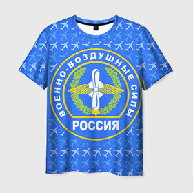 Мужская футболка 3D с принтом ВВС РОССИИ в Тюмени, 100% полиэфир | прямой крой, круглый вырез горловины, длина до линии бедер | авиация | герб | летчику | небо