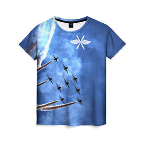 Женская футболка 3D с принтом Самолеты в небе в Тюмени, 100% полиэфир ( синтетическое хлопкоподобное полотно) | прямой крой, круглый вырез горловины, длина до линии бедер | авиатор | авиация | ввс | герб | летчику | небо | самолет | флаг