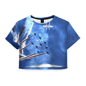 Женская футболка 3D укороченная с принтом Самолеты в небе в Тюмени, 100% полиэстер | круглая горловина, длина футболки до линии талии, рукава с отворотами | авиатор | авиация | ввс | герб | летчику | небо | самолет | флаг