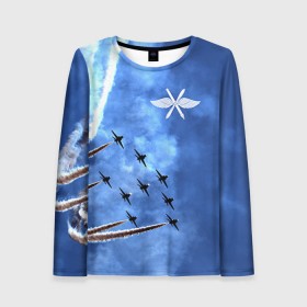 Женский лонгслив 3D с принтом Самолеты в небе в Тюмени, 100% полиэстер | длинные рукава, круглый вырез горловины, полуприлегающий силуэт | авиатор | авиация | ввс | герб | летчику | небо | самолет | флаг