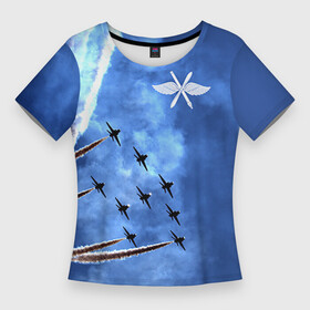 Женская футболка 3D Slim с принтом Самолеты в небе в Тюмени,  |  | авиатор | авиация | ввс | герб | летчику | небо | самолет | флаг