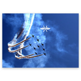 Поздравительная открытка с принтом Самолеты в небе в Тюмени, 100% бумага | плотность бумаги 280 г/м2, матовая, на обратной стороне линовка и место для марки
 | Тематика изображения на принте: авиатор | авиация | ввс | герб | летчику | небо | самолет | флаг