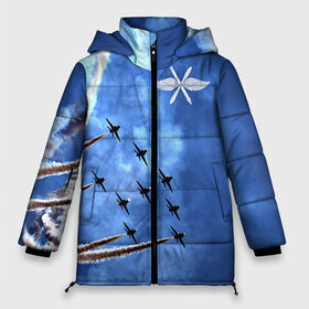 Женская зимняя куртка 3D с принтом Самолеты в небе в Тюмени, верх — 100% полиэстер; подкладка — 100% полиэстер; утеплитель — 100% полиэстер | длина ниже бедра, силуэт Оверсайз. Есть воротник-стойка, отстегивающийся капюшон и ветрозащитная планка. 

Боковые карманы с листочкой на кнопках и внутренний карман на молнии | авиатор | авиация | ввс | герб | летчику | небо | самолет | флаг