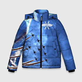 Зимняя куртка для мальчиков 3D с принтом Самолеты в небе в Тюмени, ткань верха — 100% полиэстер; подклад — 100% полиэстер, утеплитель — 100% полиэстер | длина ниже бедра, удлиненная спинка, воротник стойка и отстегивающийся капюшон. Есть боковые карманы с листочкой на кнопках, утяжки по низу изделия и внутренний карман на молнии. 

Предусмотрены светоотражающий принт на спинке, радужный светоотражающий элемент на пуллере молнии и на резинке для утяжки | Тематика изображения на принте: авиатор | авиация | ввс | герб | летчику | небо | самолет | флаг