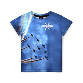 Детская футболка 3D с принтом Самолеты в небе в Тюмени, 100% гипоаллергенный полиэфир | прямой крой, круглый вырез горловины, длина до линии бедер, чуть спущенное плечо, ткань немного тянется | авиатор | авиация | ввс | герб | летчику | небо | самолет | флаг