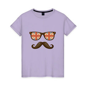Женская футболка хлопок с принтом Очки. Усы. Великобритания в Тюмени, 100% хлопок | прямой крой, круглый вырез горловины, длина до линии бедер, слегка спущенное плечо | англия | великобритания | корона | очки | усы | флаг