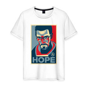 Мужская футболка хлопок с принтом Half-Life HOPE в Тюмени, 100% хлопок | прямой крой, круглый вырез горловины, длина до линии бедер, слегка спущенное плечо. | half life | hl | mr.freeman | мистер фрим | надежда на hl3hope | халф лайф