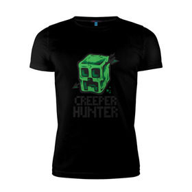 Мужская футболка премиум с принтом Creeper hunter в Тюмени, 92% хлопок, 8% лайкра | приталенный силуэт, круглый вырез ворота, длина до линии бедра, короткий рукав | крипер | майнкрафт | охотник