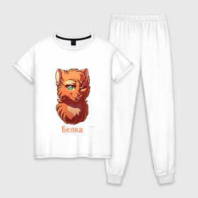 Женская пижама хлопок с принтом Коты - Воители. Белка в Тюмени, 100% хлопок | брюки и футболка прямого кроя, без карманов, на брюках мягкая резинка на поясе и по низу штанин | 