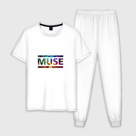 Мужская пижама хлопок с принтом Muse colour в Тюмени, 100% хлопок | брюки и футболка прямого кроя, без карманов, на брюках мягкая резинка на поясе и по низу штанин
 | Тематика изображения на принте: muse