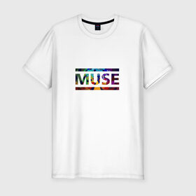 Мужская футболка премиум с принтом Muse colour в Тюмени, 92% хлопок, 8% лайкра | приталенный силуэт, круглый вырез ворота, длина до линии бедра, короткий рукав | Тематика изображения на принте: muse