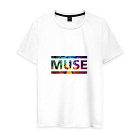 Мужская футболка хлопок с принтом Muse colour в Тюмени, 100% хлопок | прямой крой, круглый вырез горловины, длина до линии бедер, слегка спущенное плечо. | muse
