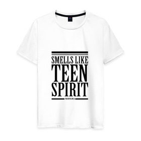 Мужская футболка хлопок с принтом Smells like teen spirit в Тюмени, 100% хлопок | прямой крой, круглый вырез горловины, длина до линии бедер, слегка спущенное плечо. | smells like teen spirit
