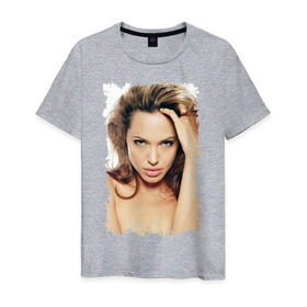 Мужская футболка хлопок с принтом Анджелина Джоли в Тюмени, 100% хлопок | прямой крой, круглый вырез горловины, длина до линии бедер, слегка спущенное плечо. | angelina jolie | анджелина джоли | кинозвезда