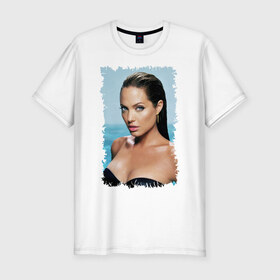Мужская футболка премиум с принтом Angelina Jolie в Тюмени, 92% хлопок, 8% лайкра | приталенный силуэт, круглый вырез ворота, длина до линии бедра, короткий рукав | angelina jolie | анджелина джоли | кинозвезда