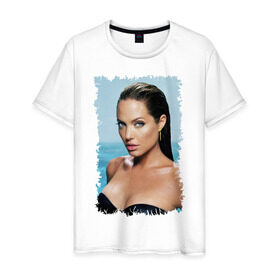 Мужская футболка хлопок с принтом Angelina Jolie в Тюмени, 100% хлопок | прямой крой, круглый вырез горловины, длина до линии бедер, слегка спущенное плечо. | angelina jolie | анджелина джоли | кинозвезда