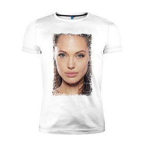 Мужская футболка премиум с принтом Анджелина Джоли (retro style) в Тюмени, 92% хлопок, 8% лайкра | приталенный силуэт, круглый вырез ворота, длина до линии бедра, короткий рукав | angelina jolie | анджелина джоли | кинозвезда