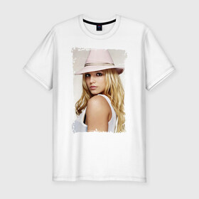 Мужская футболка премиум с принтом Бритни Спирс в шляпке в Тюмени, 92% хлопок, 8% лайкра | приталенный силуэт, круглый вырез ворота, длина до линии бедра, короткий рукав | britney spears | бритни спирс | звезда | певица