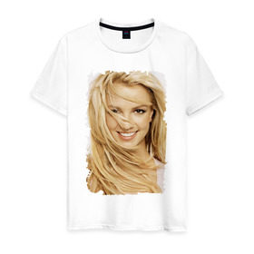Мужская футболка хлопок с принтом Бритни Спирс в Тюмени, 100% хлопок | прямой крой, круглый вырез горловины, длина до линии бедер, слегка спущенное плечо. | britney spears | бритни спирс | звезда | певица