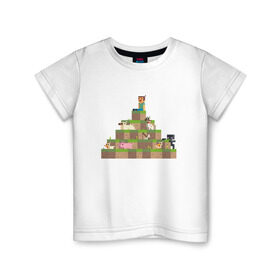 Детская футболка хлопок с принтом Вершина холма в Minecraft в Тюмени, 100% хлопок | круглый вырез горловины, полуприлегающий силуэт, длина до линии бедер | minecraft | майнкрафт | холм на котором сидят различные мобы из игры minecraftкубы